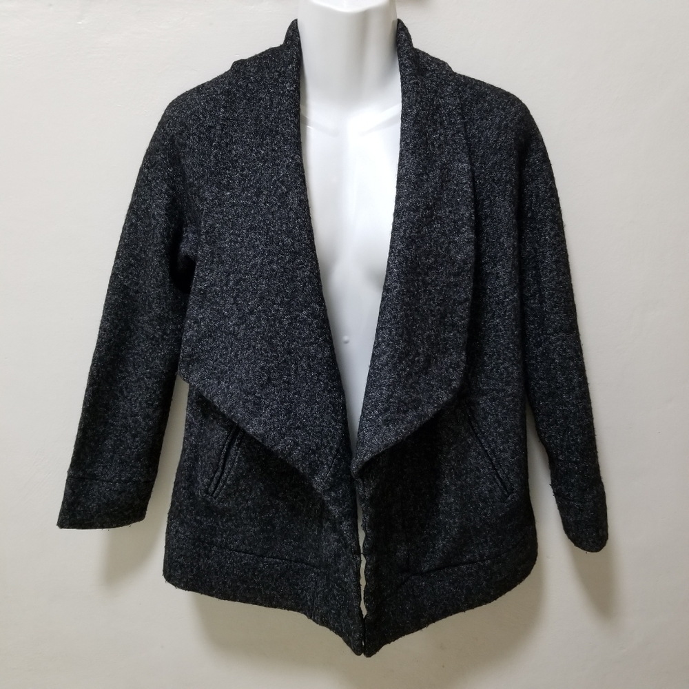 Theory Womens Sweater Cardigan Clarania Wool Waterfall Gray Black Knit Jacket XS